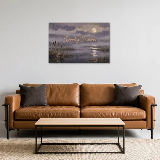 Spooky Halloween Canvas of a Moonlit Marsh - Canvas Wall Art - Sofa - 36x24