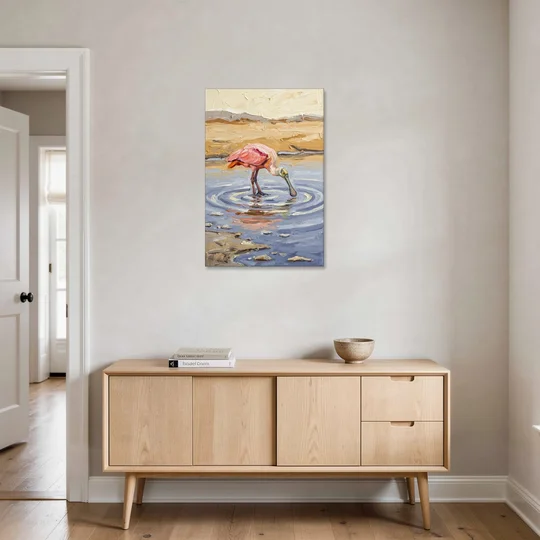 Spoonbill Painting in Golden Shallows - Canvas Wall Art - Coffee Table - 24x36
