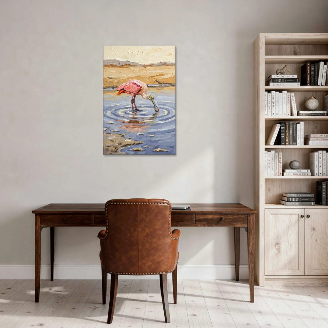Spoonbill Painting in Golden Shallows - Canvas Wall Art - Office - 24x36