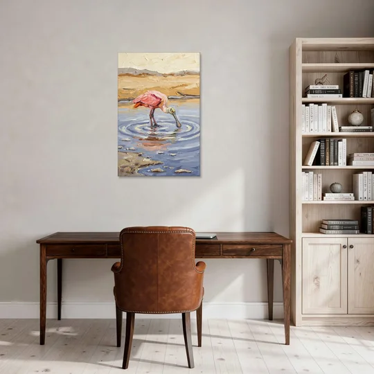 Spoonbill Painting in Golden Shallows - Canvas Wall Art - Office - 24x36