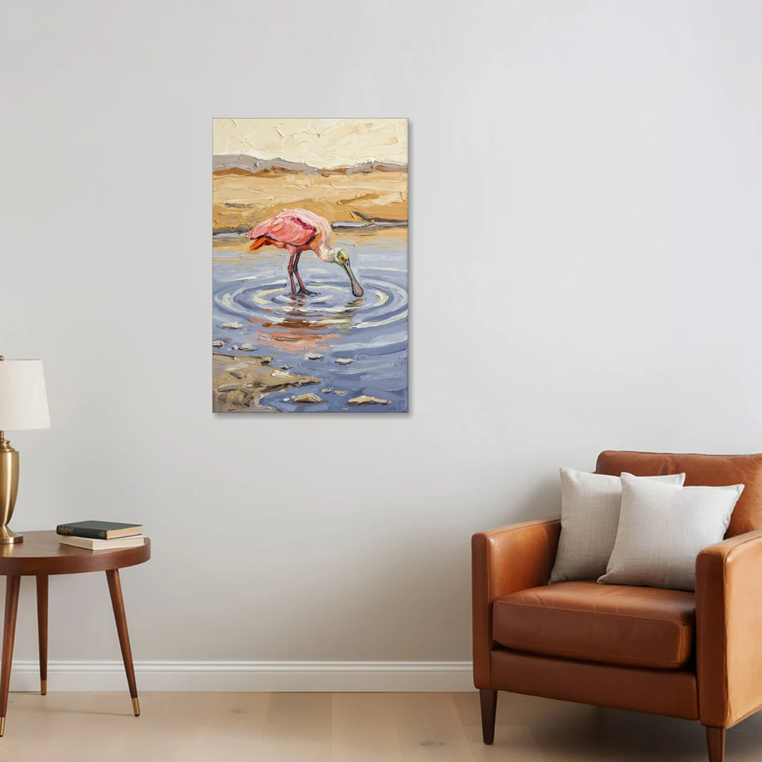 Spoonbill Painting in Golden Shallows - Canvas Wall Art - Sofa - 24x36