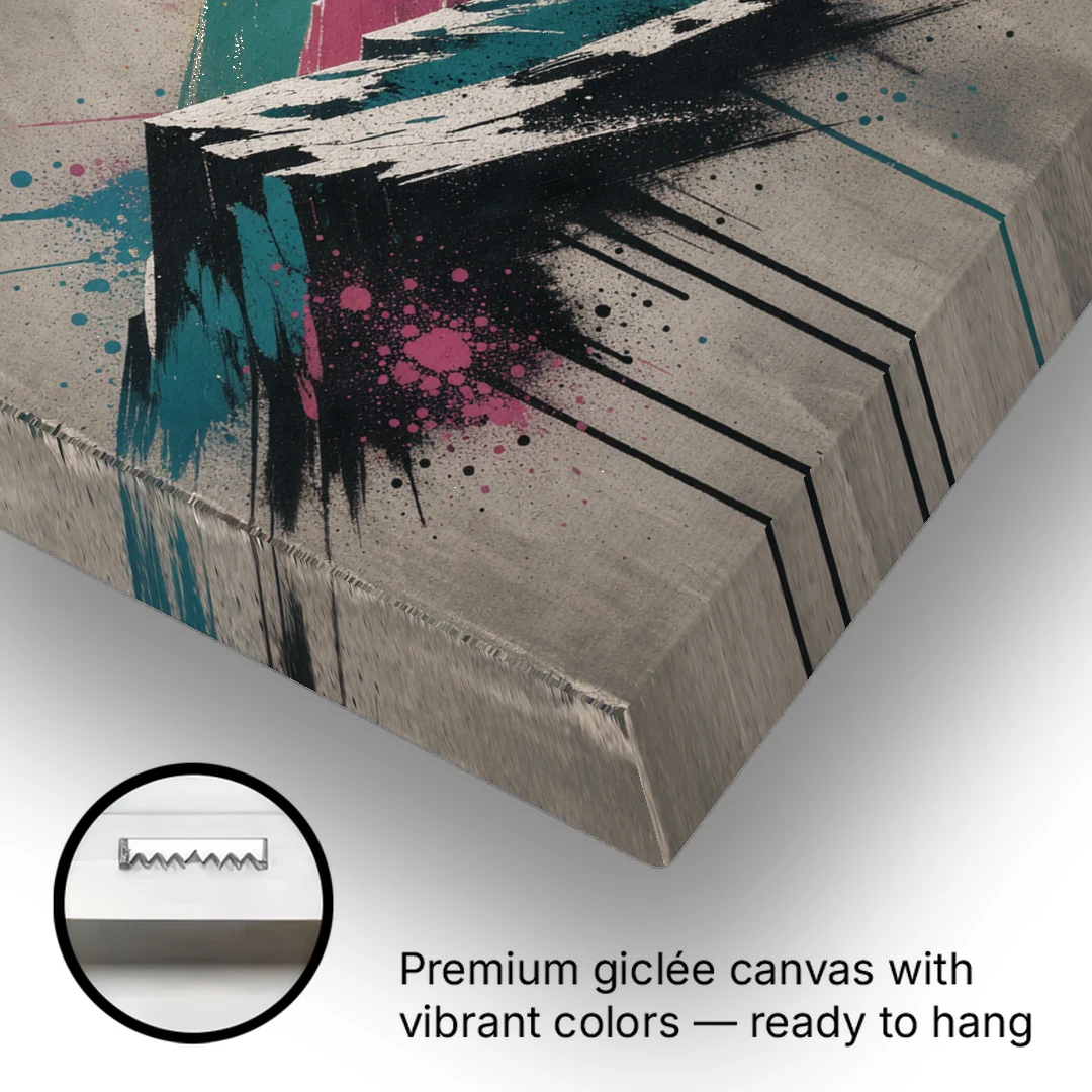 Street Art Spray Stencil Mountain Range Under Orange Sun - Canvas Wall Art - Gallery Wrap Corner