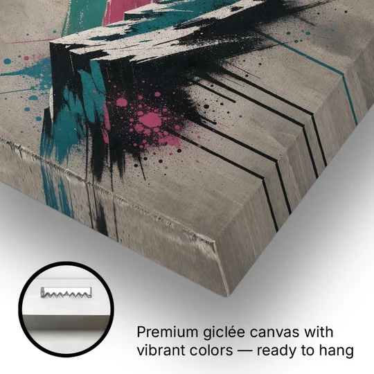 Street Art Spray Stencil Mountain Range Under Orange Sun - Canvas Wall Art - Gallery Wrap Corner