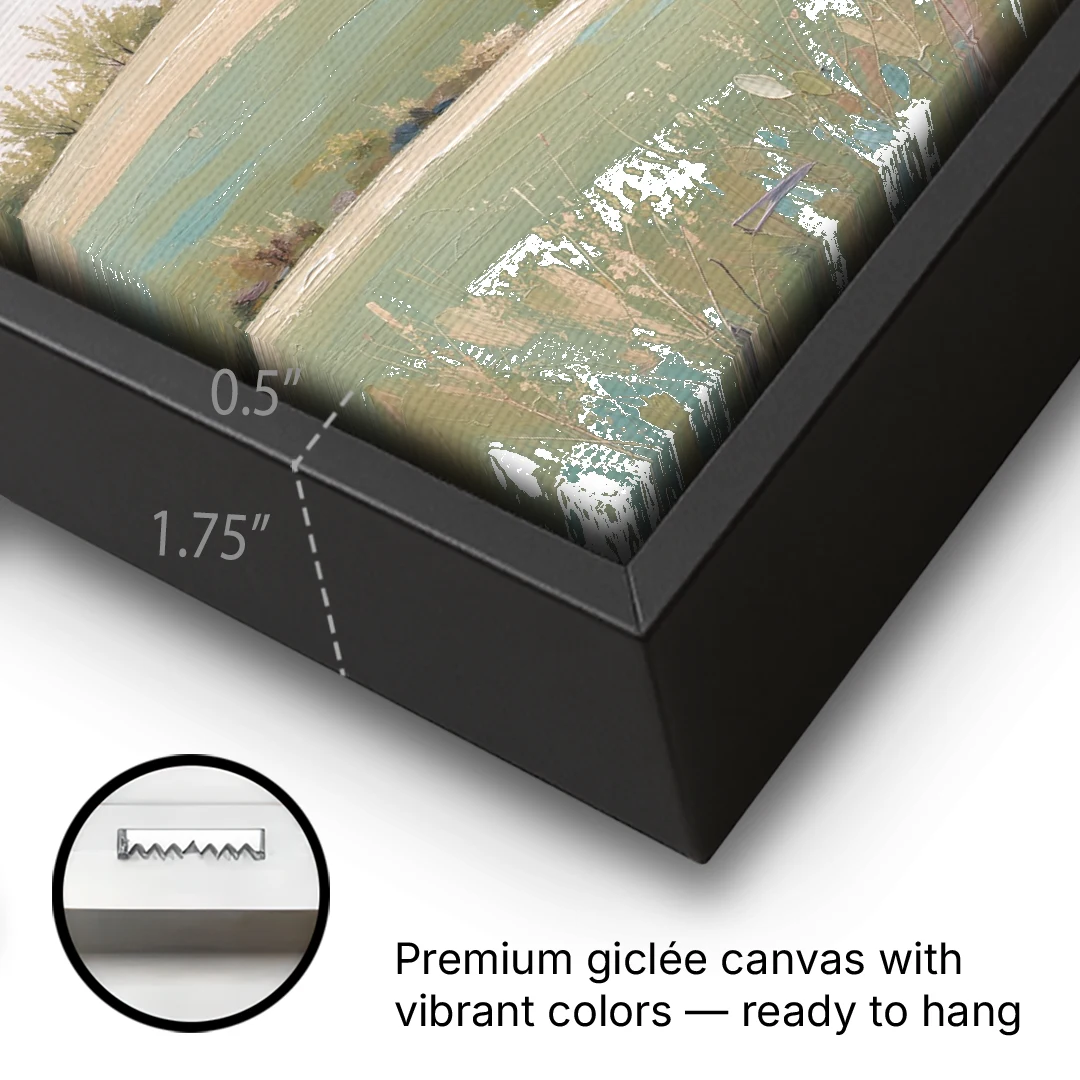 Spring Hills Under a Blush Morning for the Guest Bedroom - Black Framed Canvas Wall Art - Gallery Wrap Corner