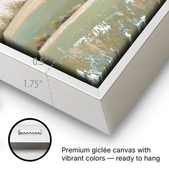 Spring Hills Under a Blush Morning for the Guest Bedroom - White Framed Canvas Wall Art - Gallery Wrap Corner