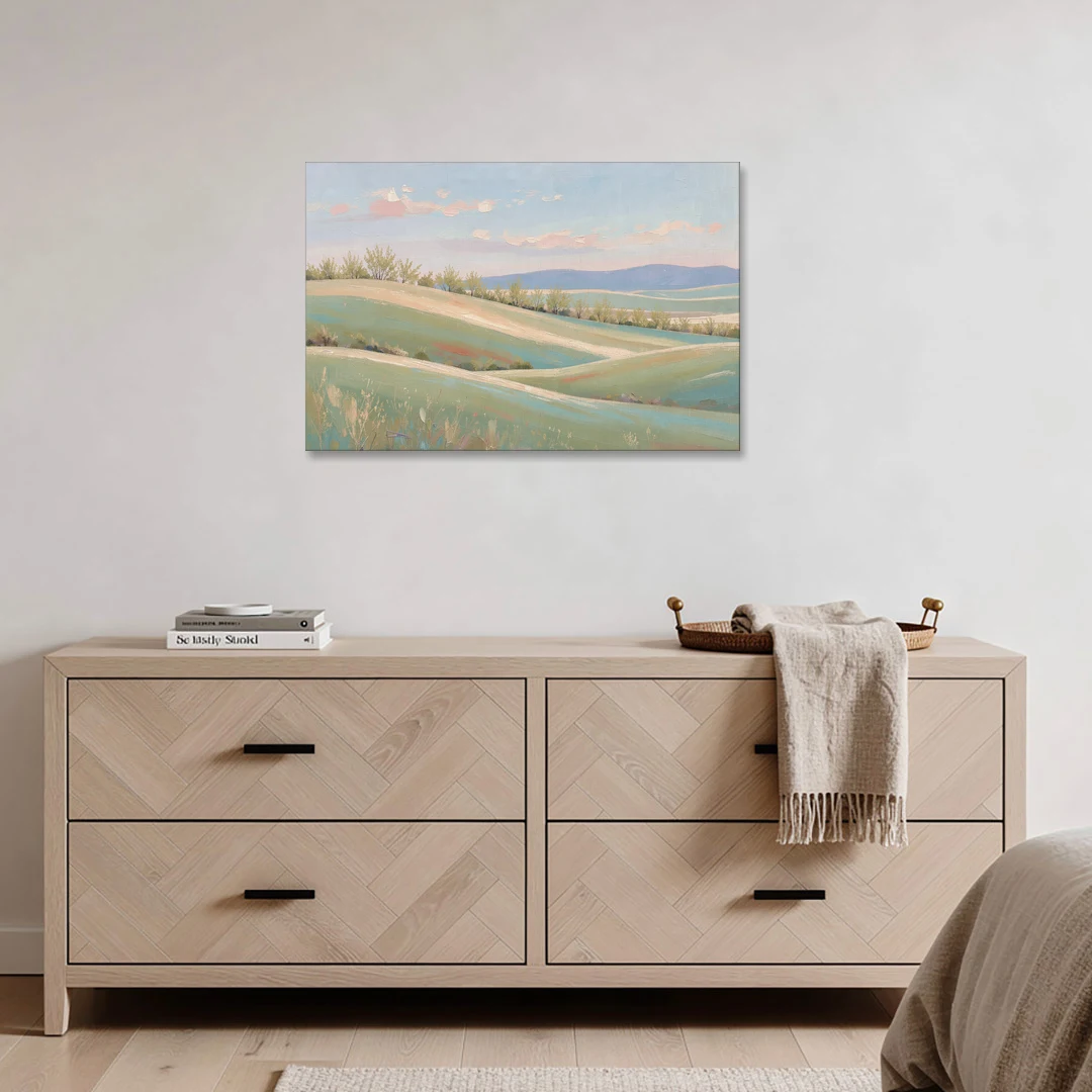 Spring Hills Under a Blush Morning for the Guest Bedroom - Canvas Wall Art - Coffee Table - 36x24
