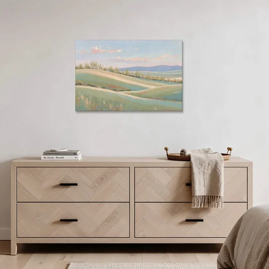 Spring Hills Under a Blush Morning for the Guest Bedroom - Canvas Wall Art - Coffee Table - 36x24