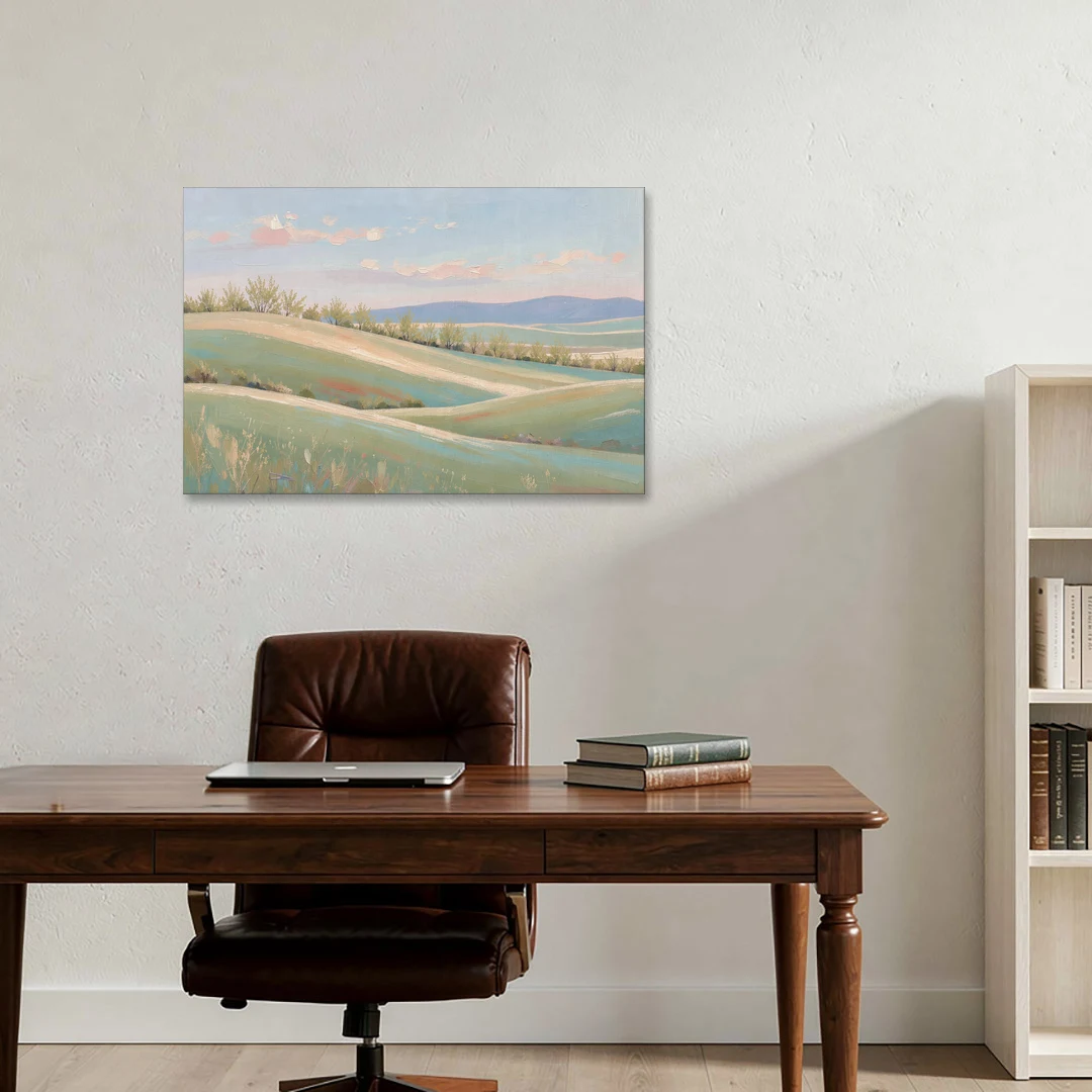 Spring Hills Under a Blush Morning for the Guest Bedroom - Canvas Wall Art - Office - 36x24