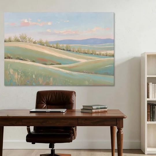 Spring Hills Under a Blush Morning for the Guest Bedroom - Canvas Wall Art - Office - 60x40