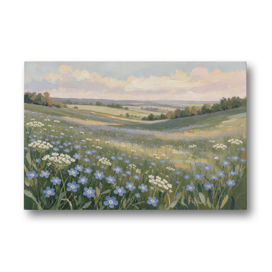 Spring Wall Art of Blue Blooms After Rain - Canvas Wall Art - Front