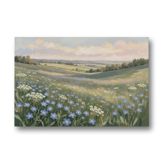 Spring Wall Art of Blue Blooms After Rain - Canvas Wall Art - Front