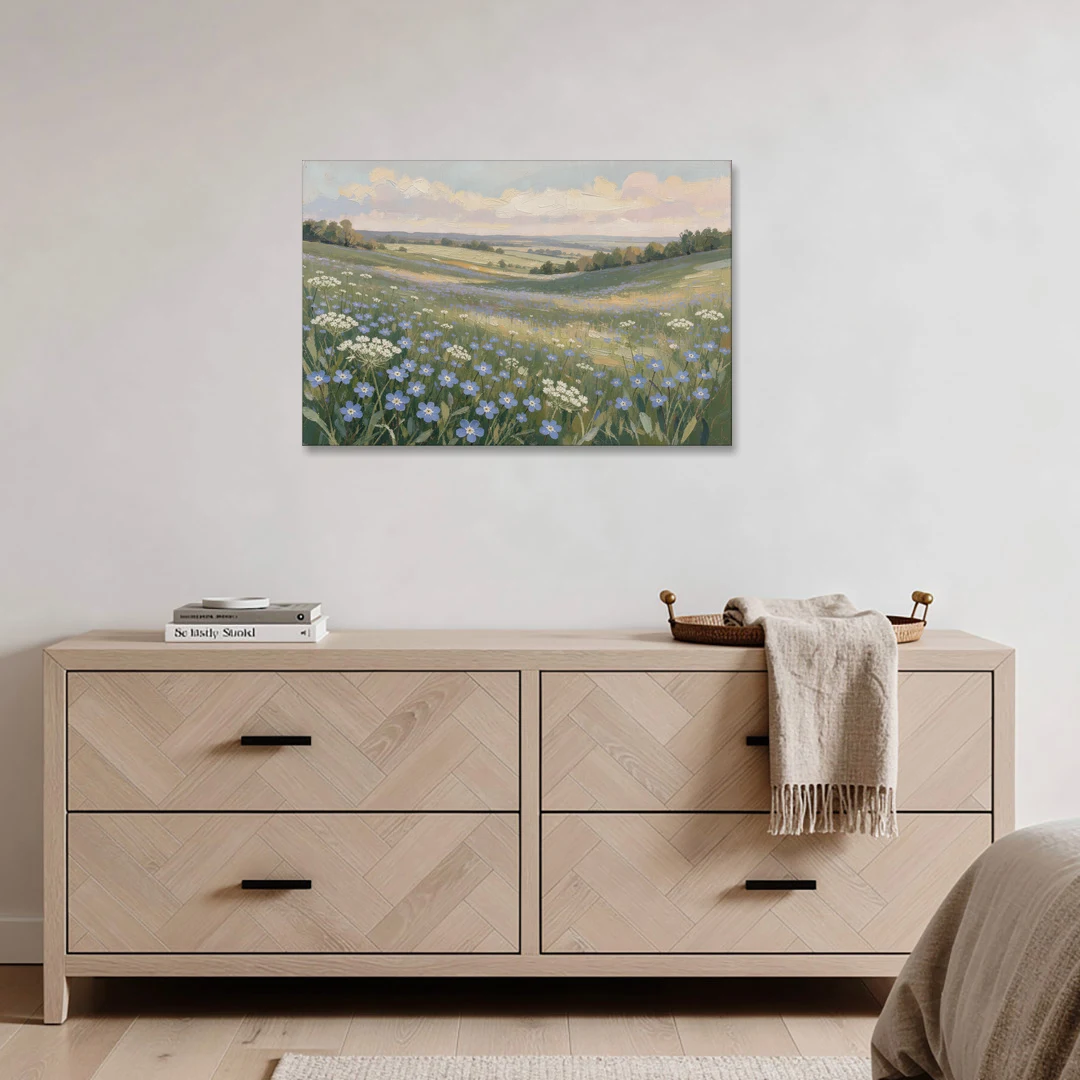 Spring Wall Art of Blue Blooms After Rain - Canvas Wall Art - Coffee Table - 36x24