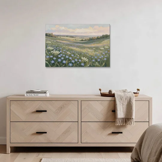 Spring Wall Art of Blue Blooms After Rain - Canvas Wall Art - Coffee Table - 36x24
