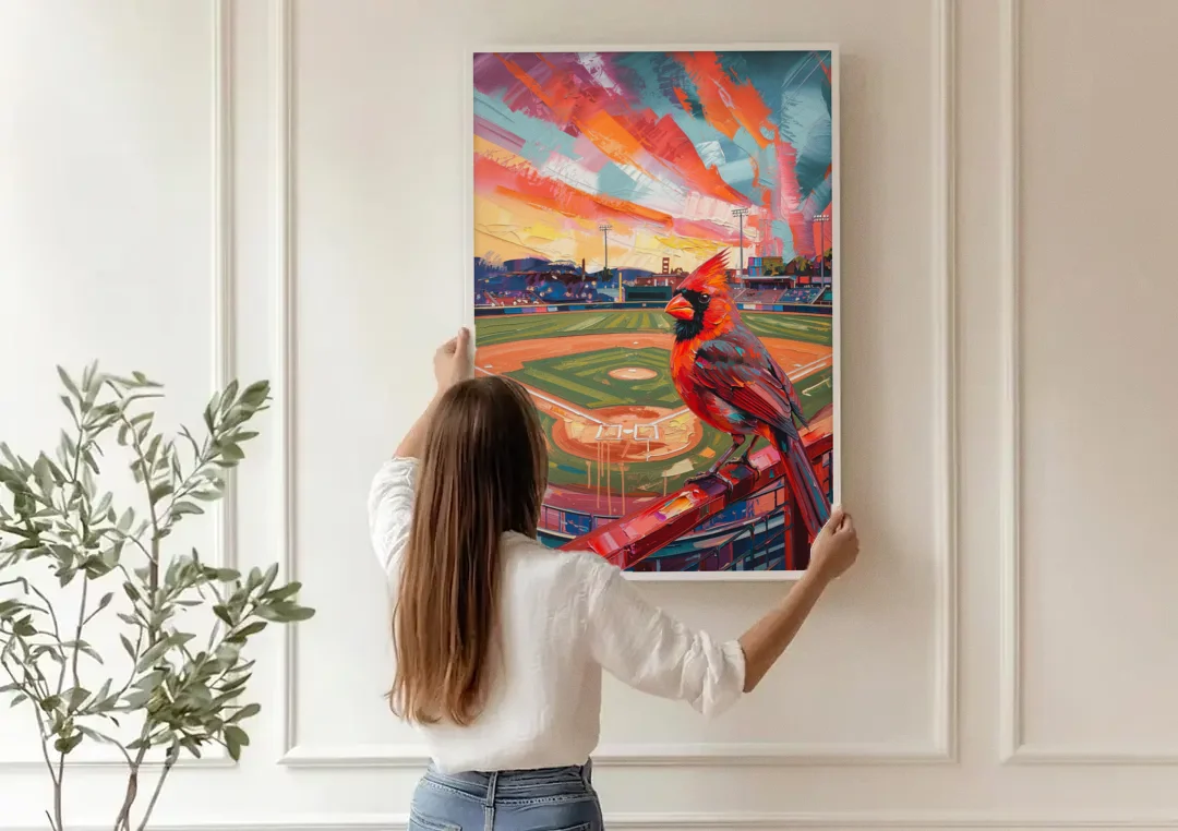 Springfield Cardinals Tribute canvas wall art being hung on a paneled wall