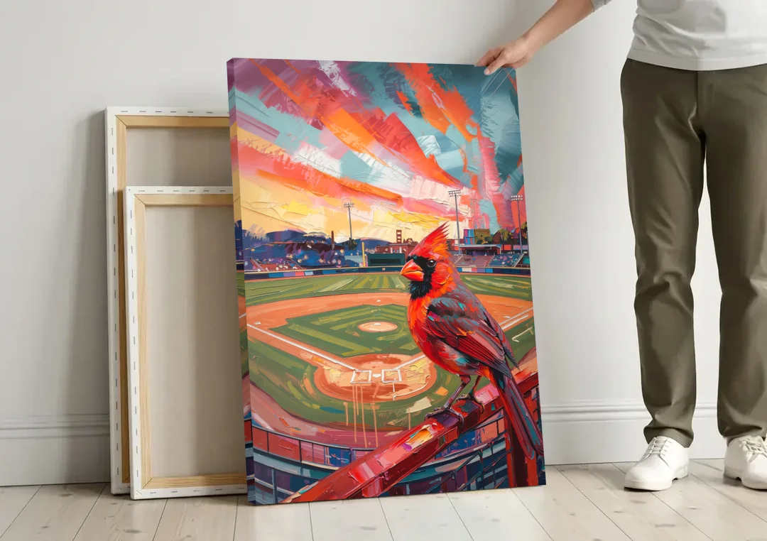 Springfield Cardinals Tribute canvas wall art leaning against a wall next to blank canvases