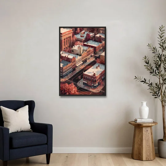 Springfield Historic Downtown - Black Framed Canvas Wall Art - Sofa - 24x36