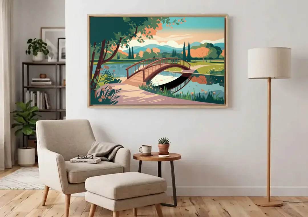 Springfield Parks And Trails canvas wall art above an armchair in a bright living room