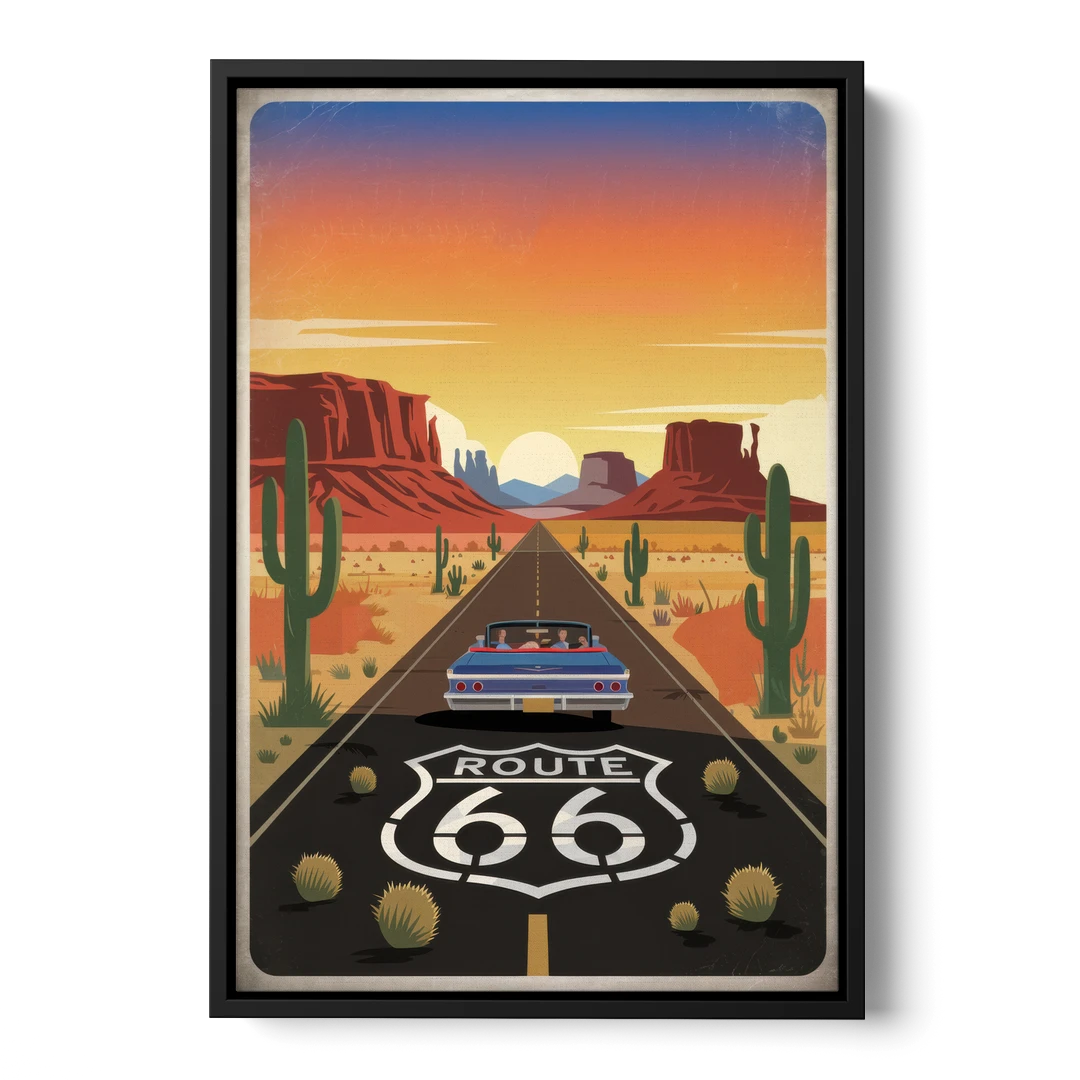Springfield Route 66 - Black Framed Canvas Wall Art - Front