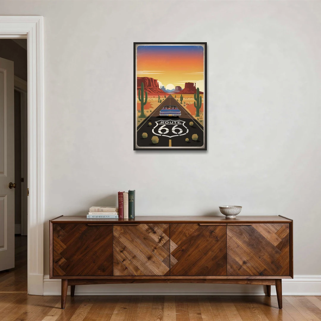 Springfield Route 66 - Black Framed Canvas Wall Art - Coffee Table - 24x36