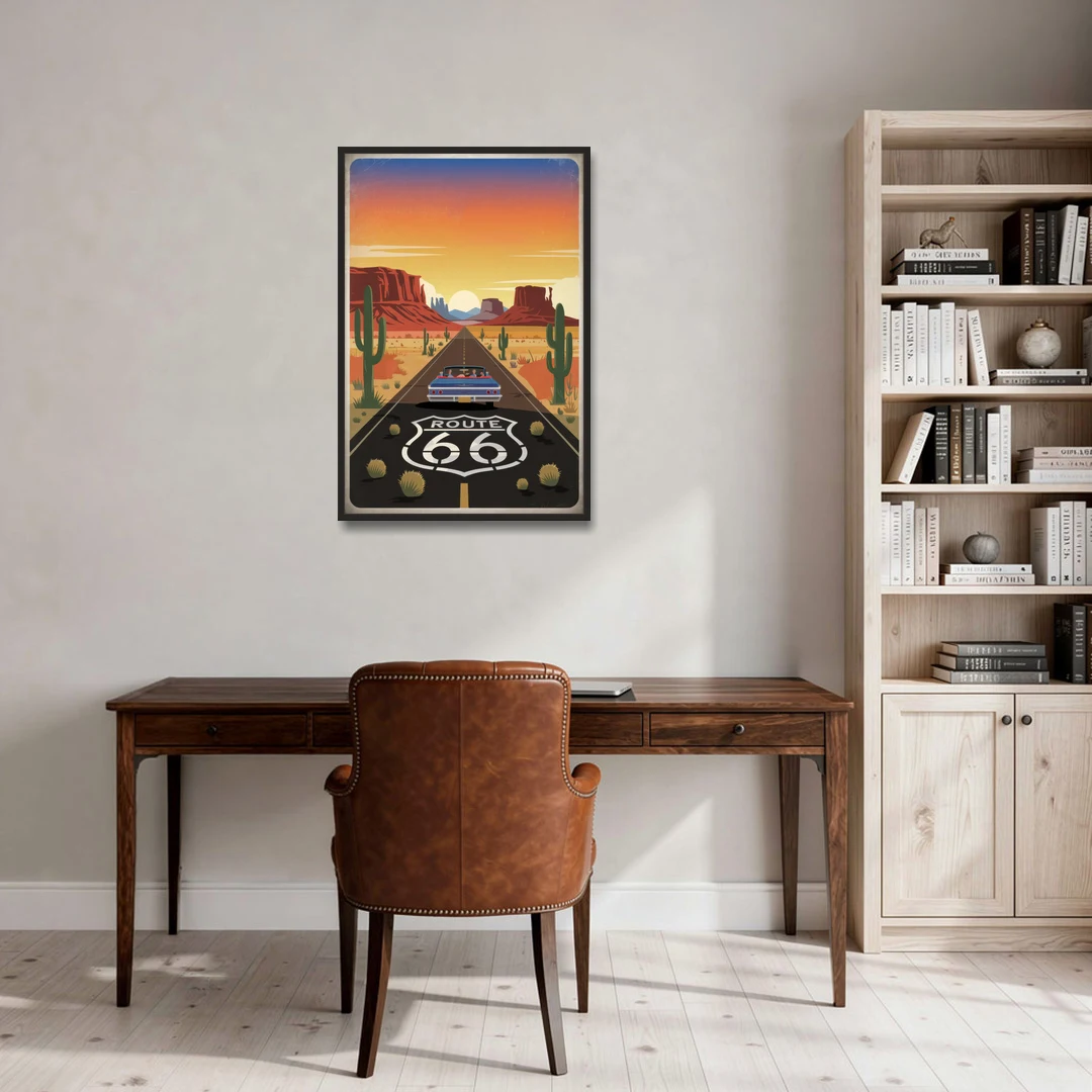 Springfield Route 66 - Black Framed Canvas Wall Art - Office - 24x36