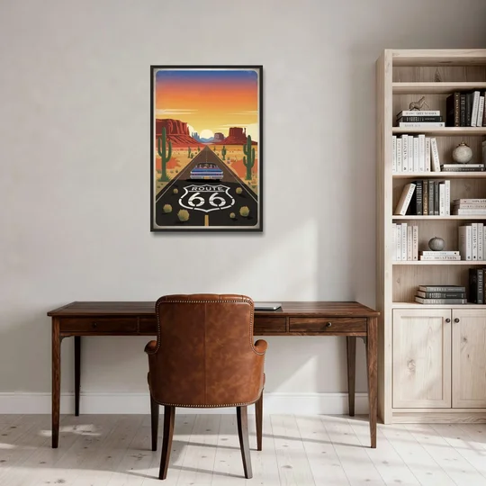 Springfield Route 66 - Black Framed Canvas Wall Art - Office - 24x36