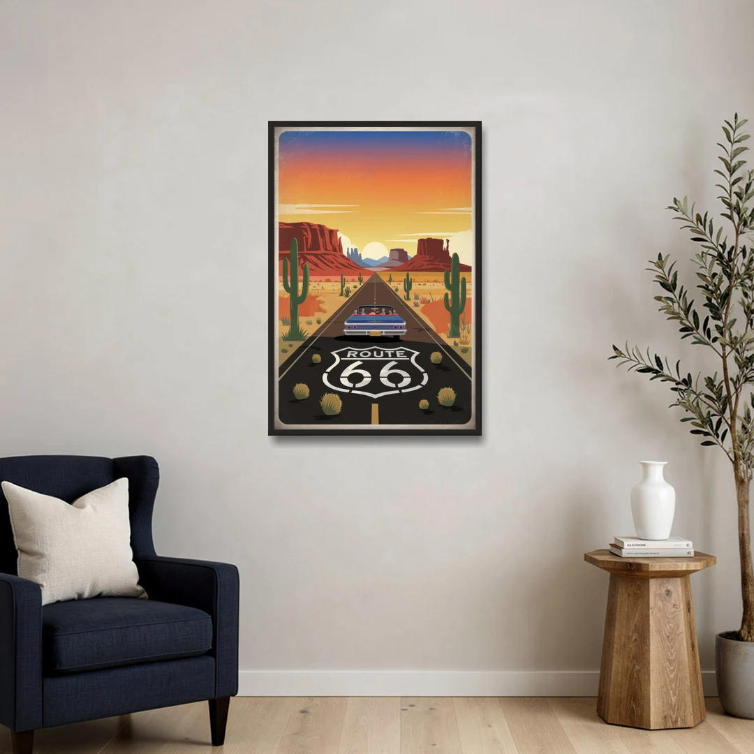 Springfield Route 66 - Black Framed Canvas Wall Art - Sofa - 24x36