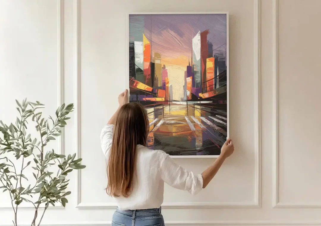 Springfield Urban Vibes canvas wall art being hung on a paneled wall