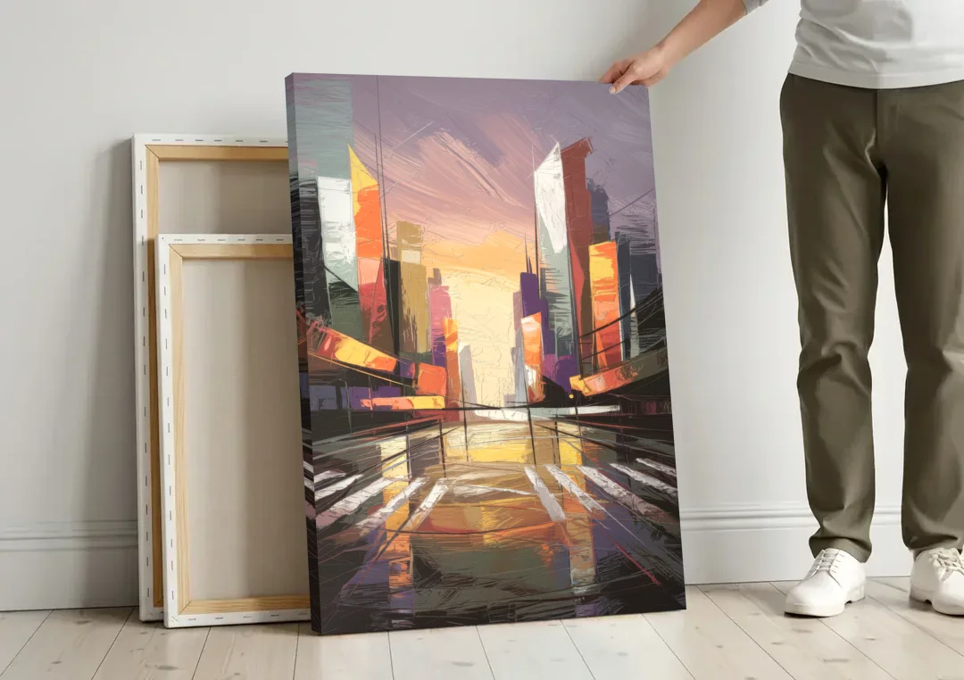 Springfield Urban Vibes canvas wall art leaning against a wall next to blank canvases