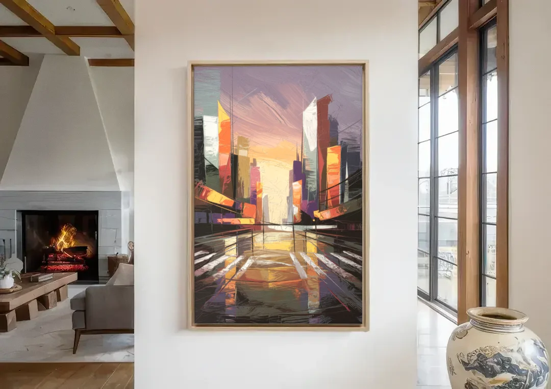 Springfield Urban Vibes canvas wall art in a living room with a fireplace