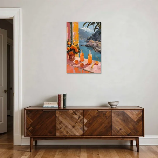 Spritz Painting at a Seaside Window - Canvas Wall Art - Coffee Table - 24x36