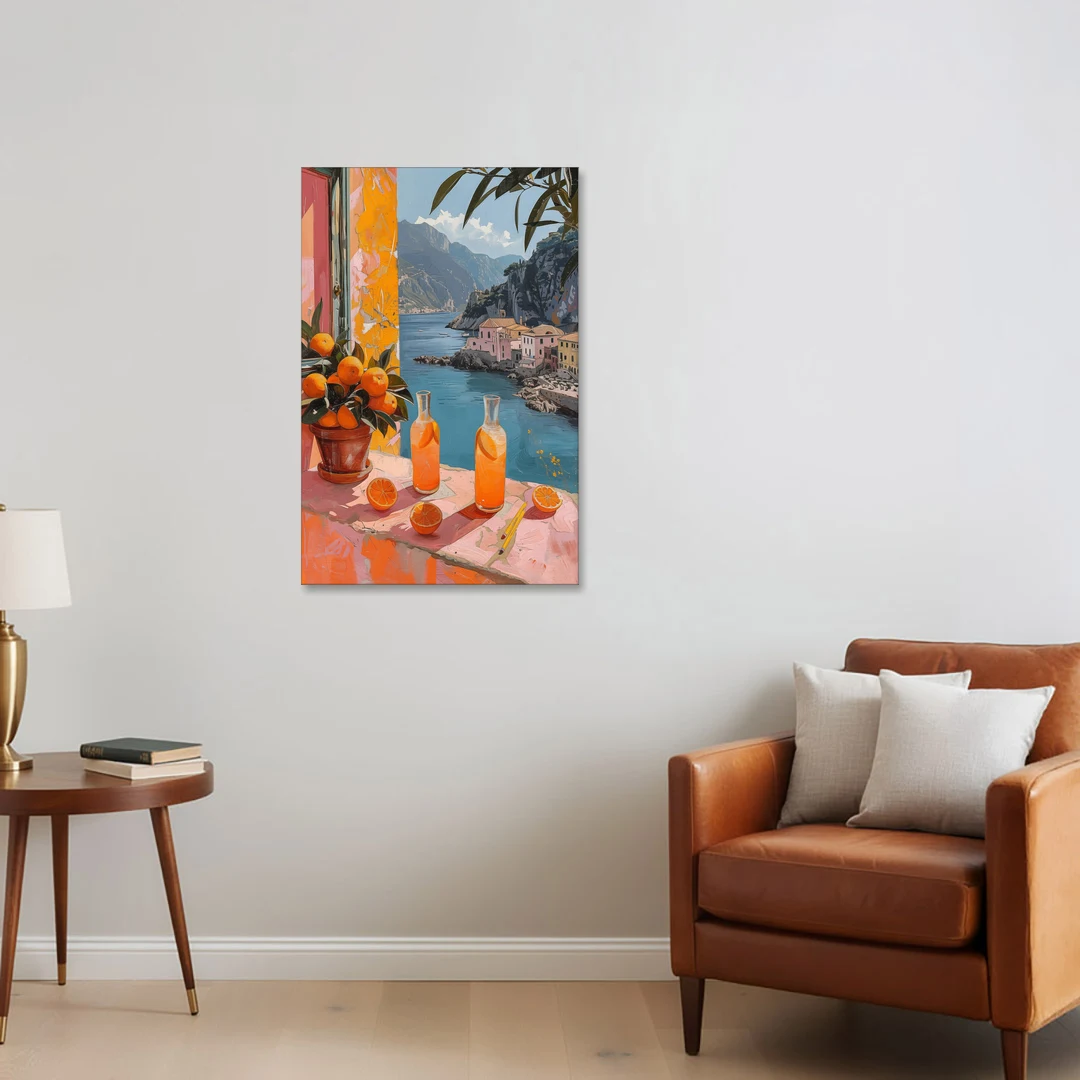 Spritz Painting at a Seaside Window - Canvas Wall Art - Sofa - 24x36