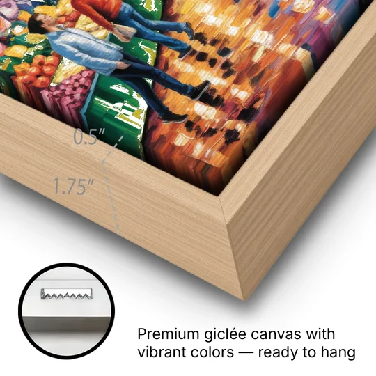 St Lawrence Market Scene - Oak Framed Canvas Wall Art - Gallery Wrap Corner