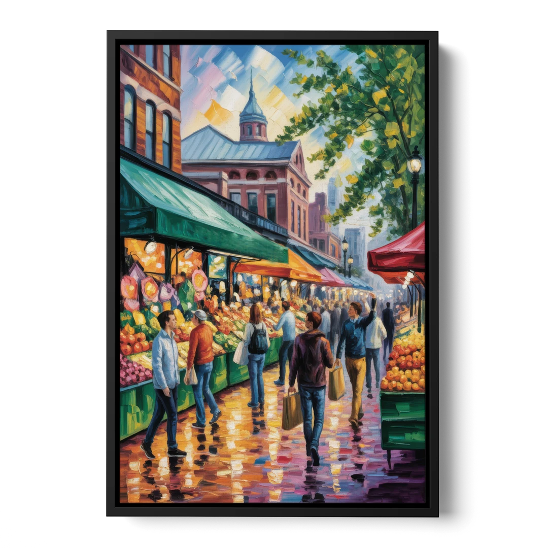 St Lawrence Market Scene - Black Framed Canvas Wall Art - Front