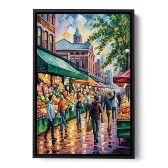 St Lawrence Market Scene - Black Framed Canvas Wall Art - Front
