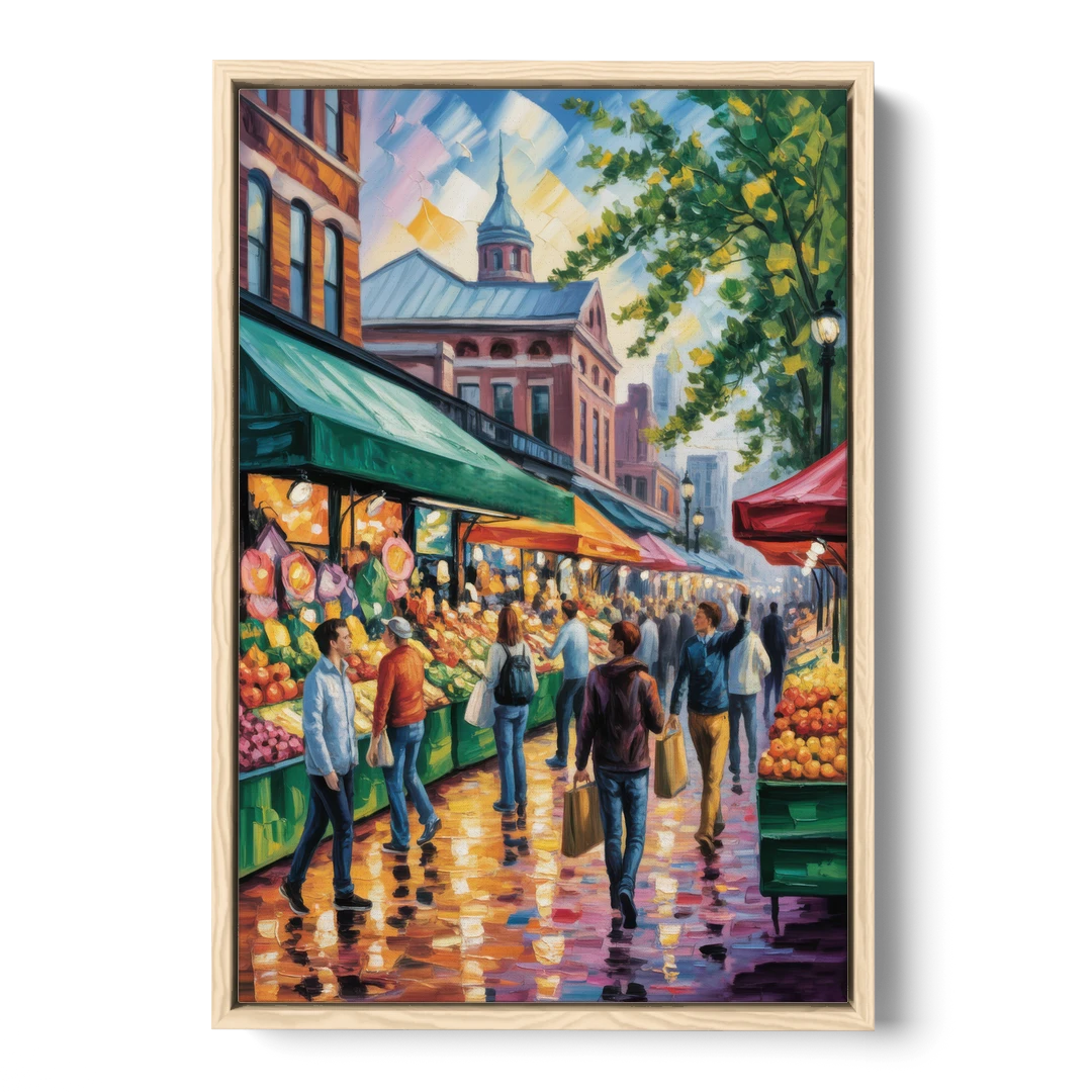 St Lawrence Market Scene - Oak Framed Canvas Wall Art - Front