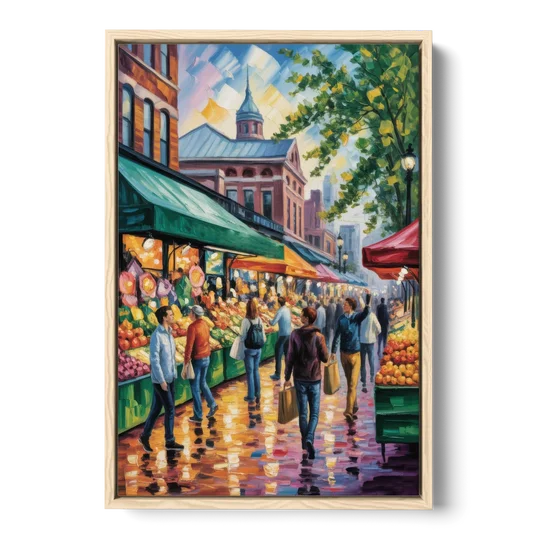 St Lawrence Market Scene - Oak Framed Canvas Wall Art - Front