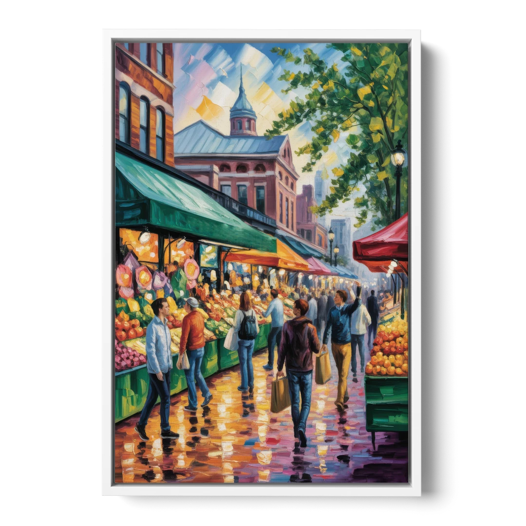 St Lawrence Market Scene - White Framed Canvas Wall Art - Front