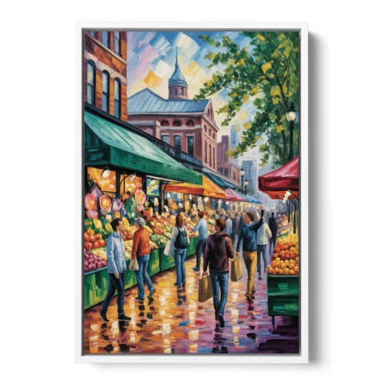 St Lawrence Market Scene - White Framed Canvas Wall Art - Front