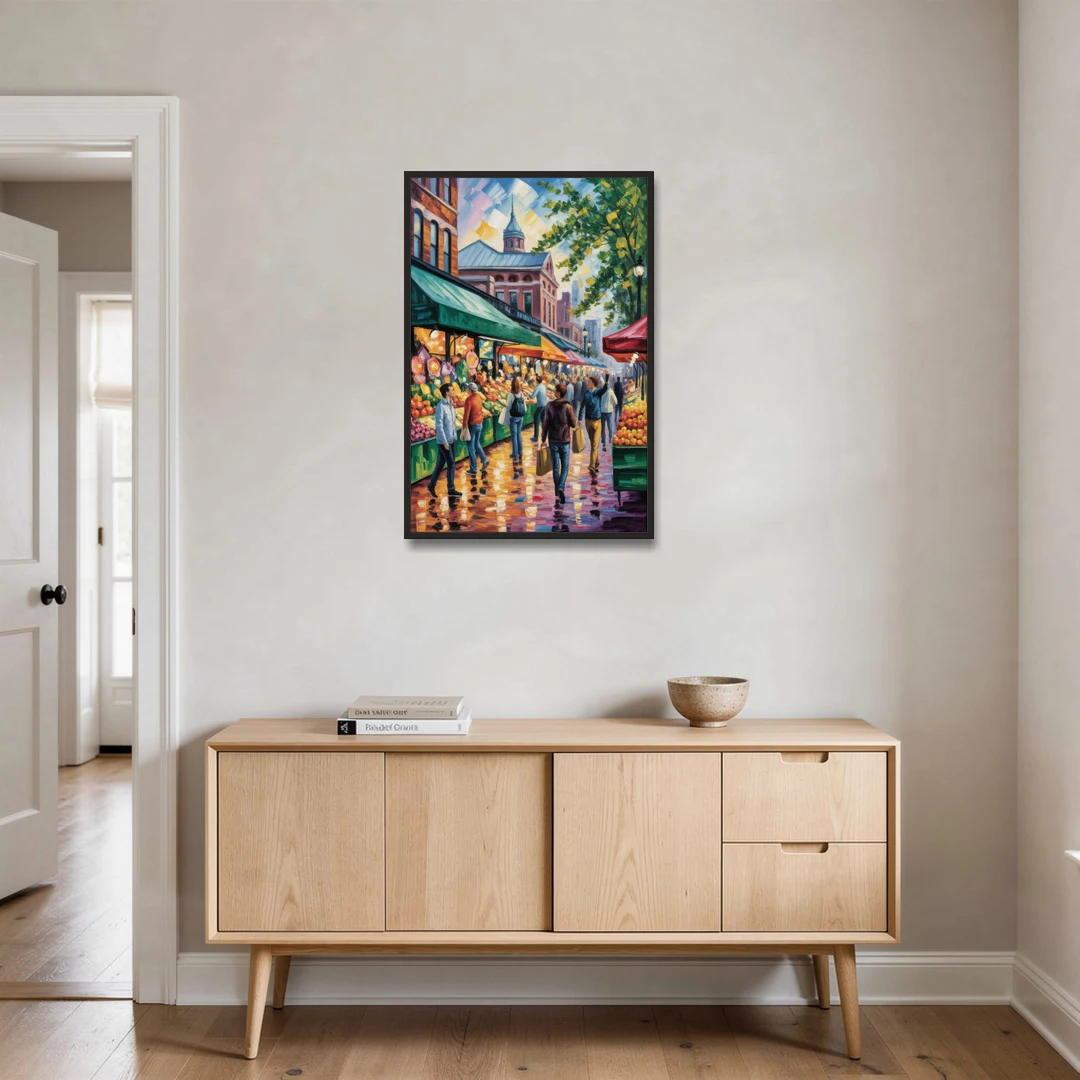 St Lawrence Market Scene - Black Framed Canvas Wall Art - Coffee Table - 24x36