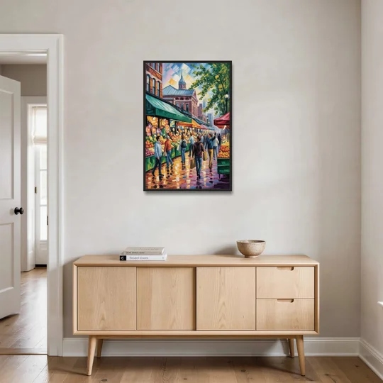 St Lawrence Market Scene - Black Framed Canvas Wall Art - Coffee Table - 24x36