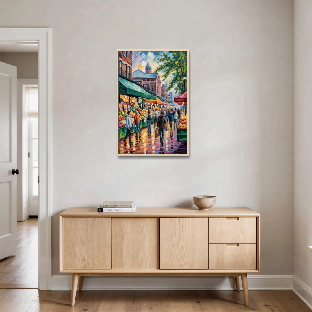 St Lawrence Market Scene - Oak Framed Canvas Wall Art - Coffee Table - 24x36