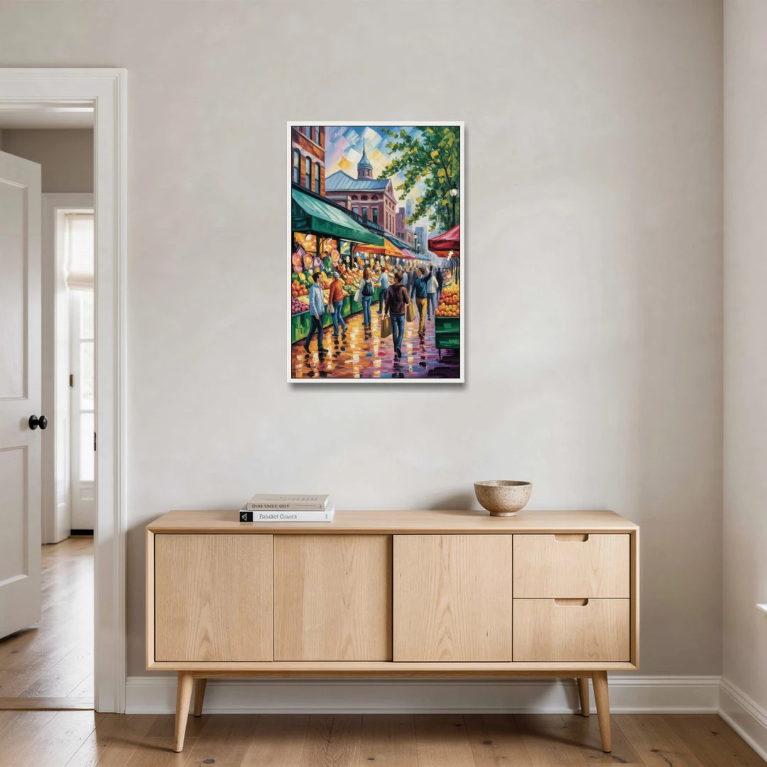 St Lawrence Market Scene - White Framed Canvas Wall Art - Coffee Table - 24x36