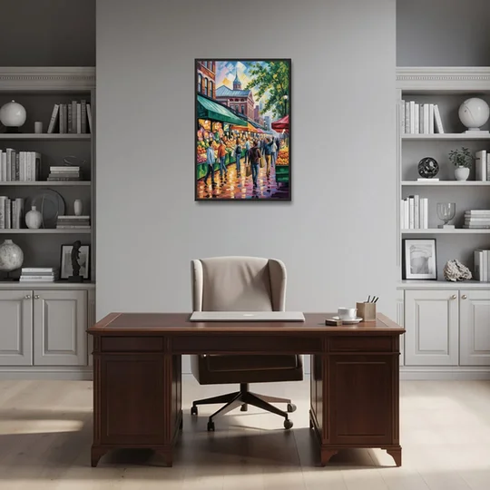 St Lawrence Market Scene - Black Framed Canvas Wall Art - Office - 24x36