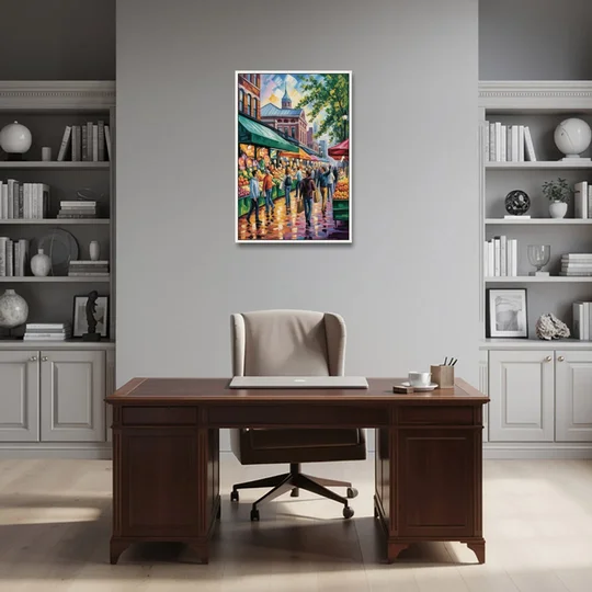 St Lawrence Market Scene - White Framed Canvas Wall Art - Office - 24x36