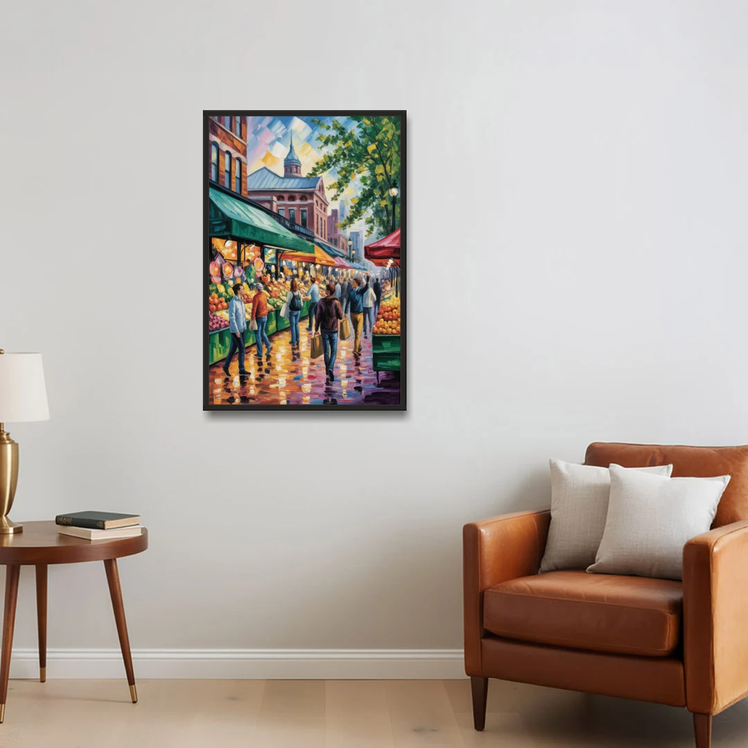 St Lawrence Market Scene - Black Framed Canvas Wall Art - Sofa - 24x36