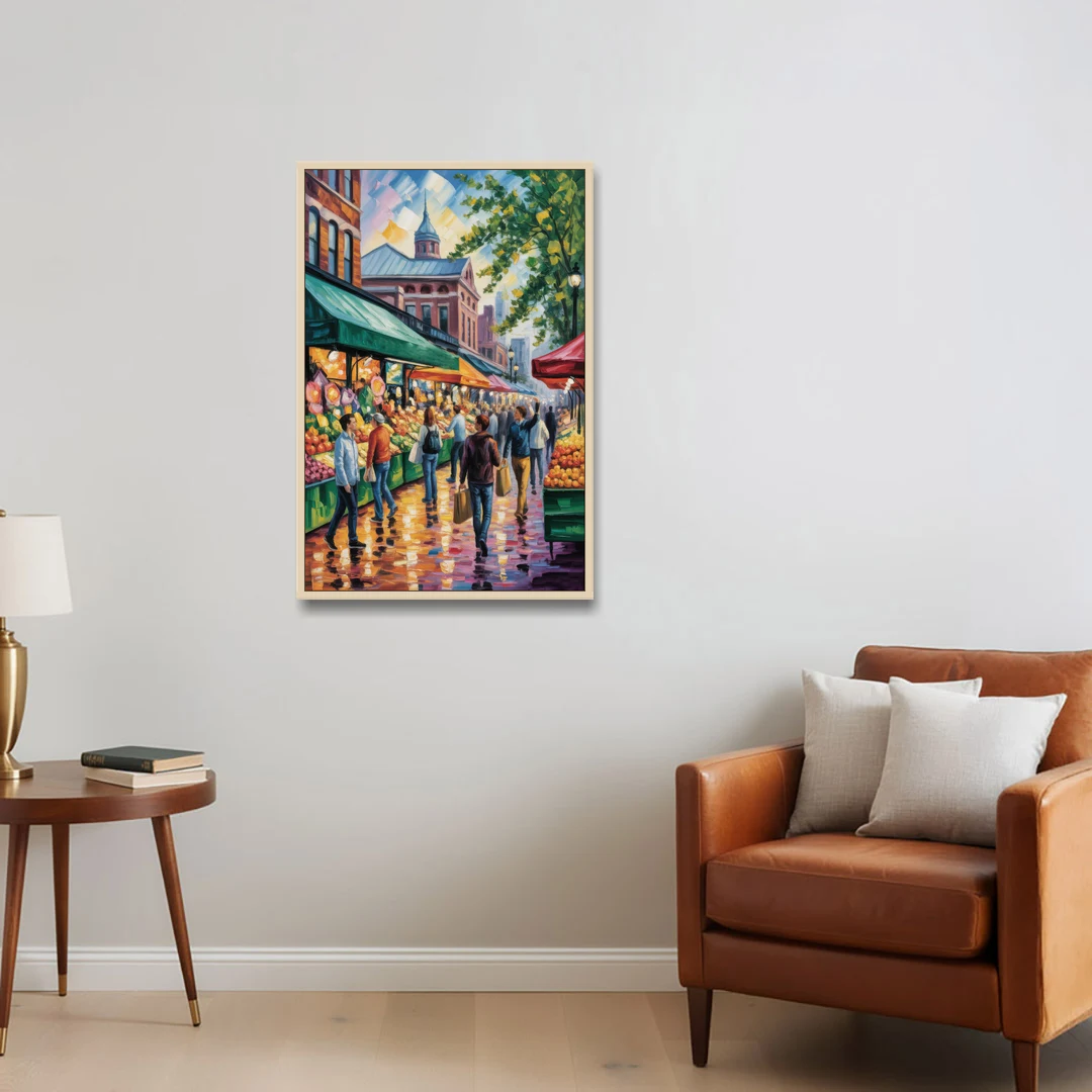 St Lawrence Market Scene - Oak Framed Canvas Wall Art - Sofa - 24x36