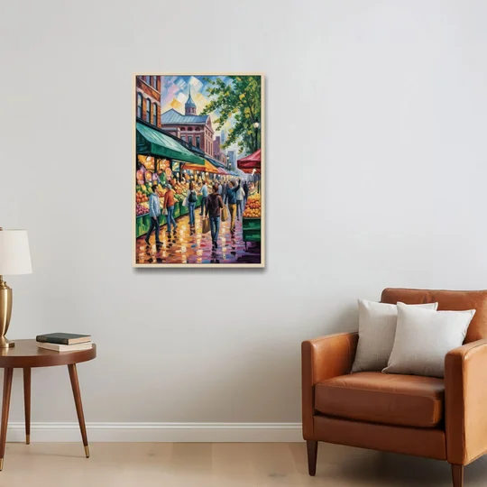 St Lawrence Market Scene - Oak Framed Canvas Wall Art - Sofa - 24x36
