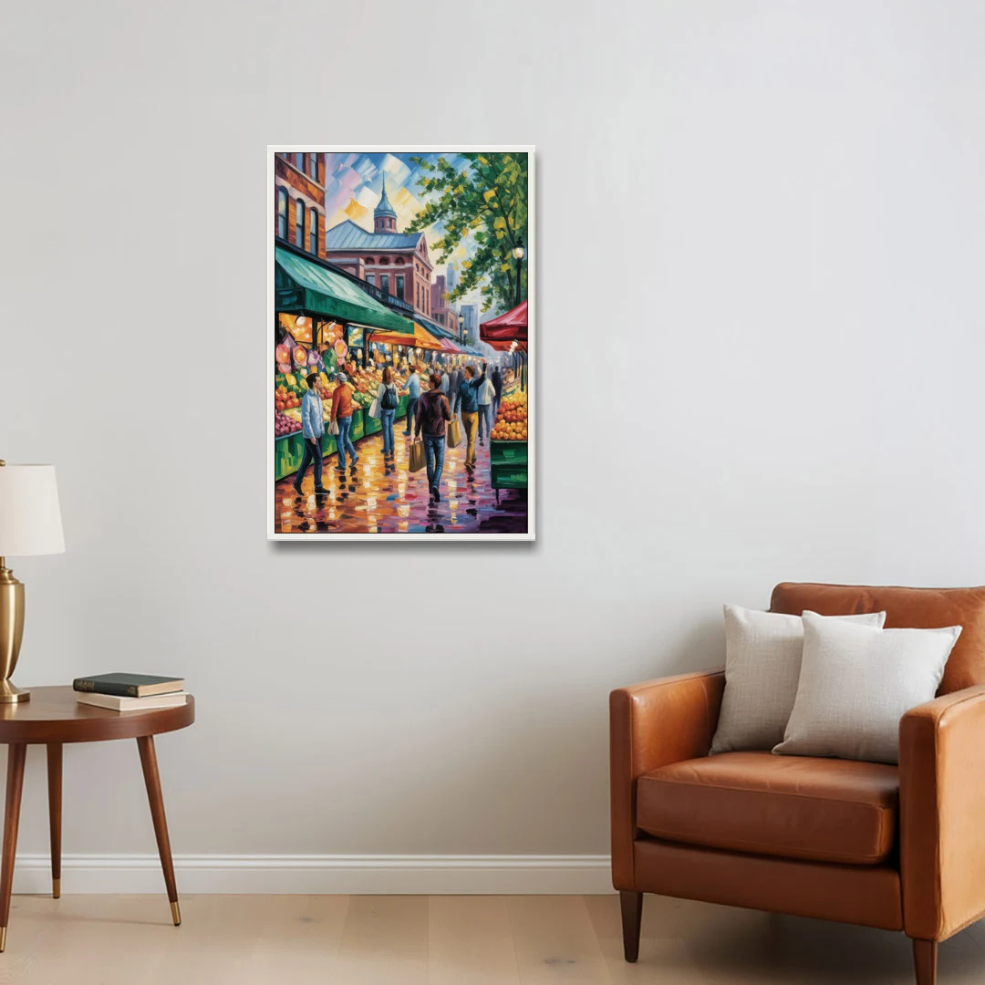 St Lawrence Market Scene - White Framed Canvas Wall Art - Sofa - 24x36