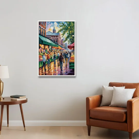 St Lawrence Market Scene - White Framed Canvas Wall Art - Sofa - 24x36