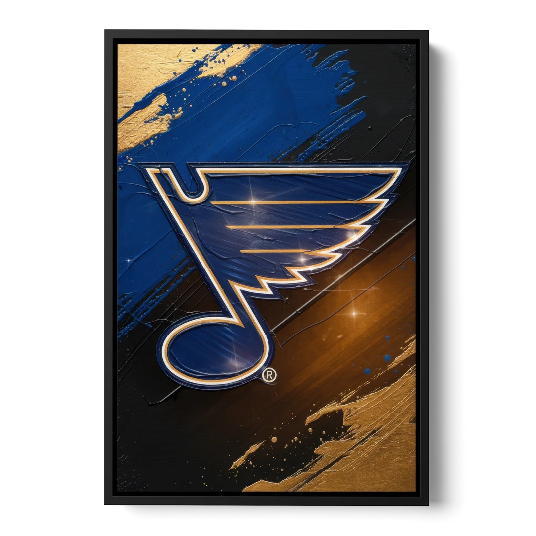 St. Louis Blues Hockey Theme - Black Framed Canvas Wall Art - Front